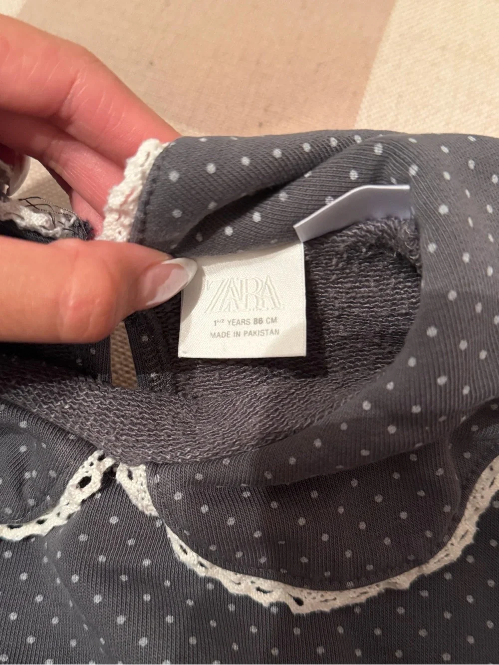Zara Charcoal Gray Polka Dot Sweat Set with Lace Collar